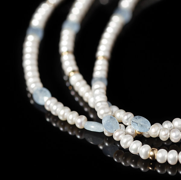 GILARDY Perlenkette mit Aquamarin und 18K Goldperlen