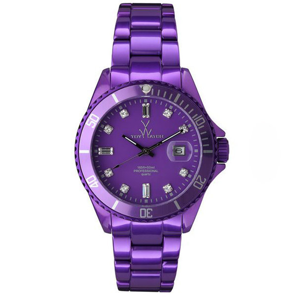 Toywatch Uhr Metallic Aluminium Violett mit Swarovskikristallen - ME07VL