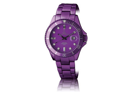 Toywatch Uhr Metallic Aluminium Violett mit Swarovskikristallen - ME07VL
