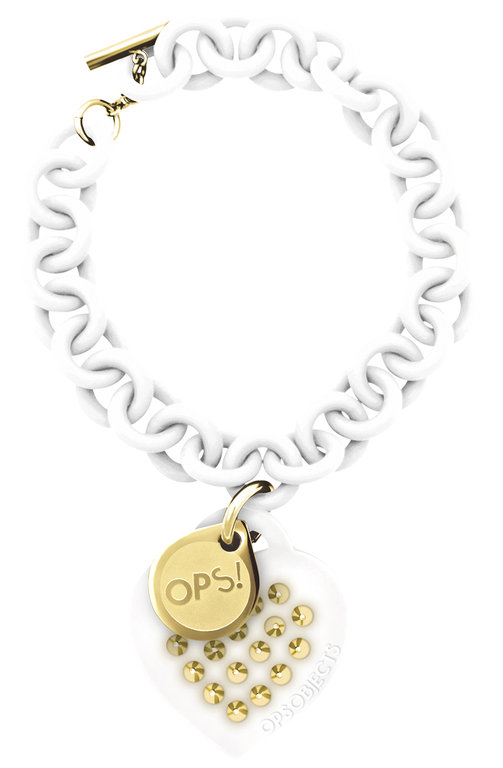 OPS!OBJECTS Love Armband weiß mit Nieten Stahl gelbvergoldet OPSBR-71-2400
