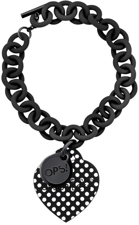 OPS!OBJECTS Love Armband Schwarz mit weißen Punkten Stahl OPSBR-30-1800