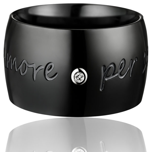 GILARDY AMORE PER SEMPRE Ring black curved stainless steel diamond I Engraving "Amore per sempre"